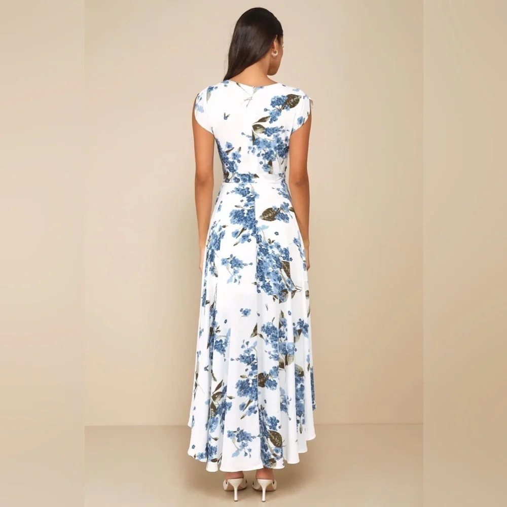 LULU’S French Countryside White Floral Print High-Low Dress